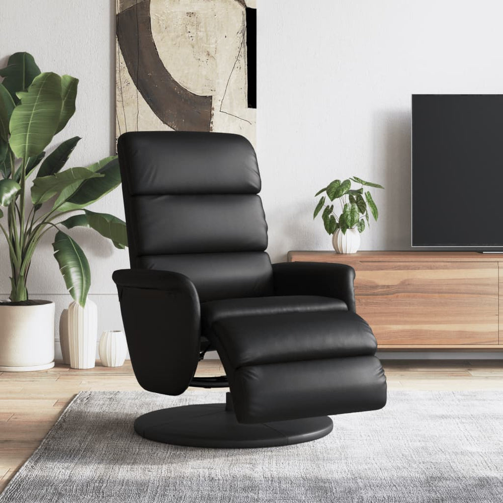 Reclining chair with footrest, black, artificial leather