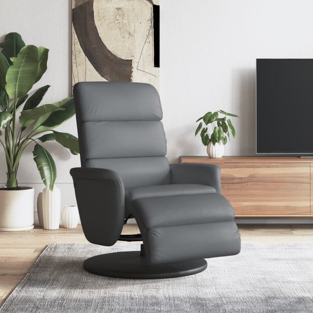 Recliner with footrest, grey, artificial leather