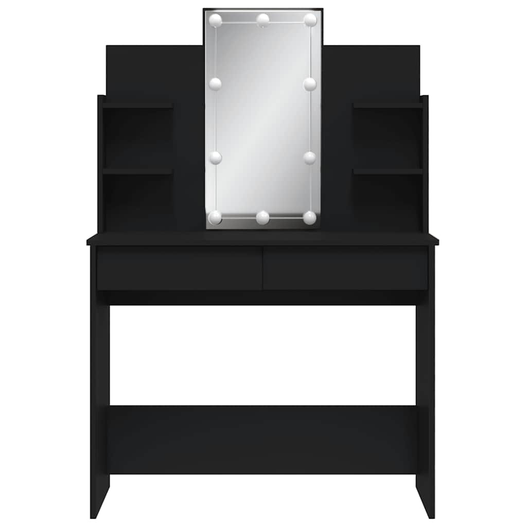Kosmetinis staliukas su LED lemputėmis, juodas, 96x40x142cm