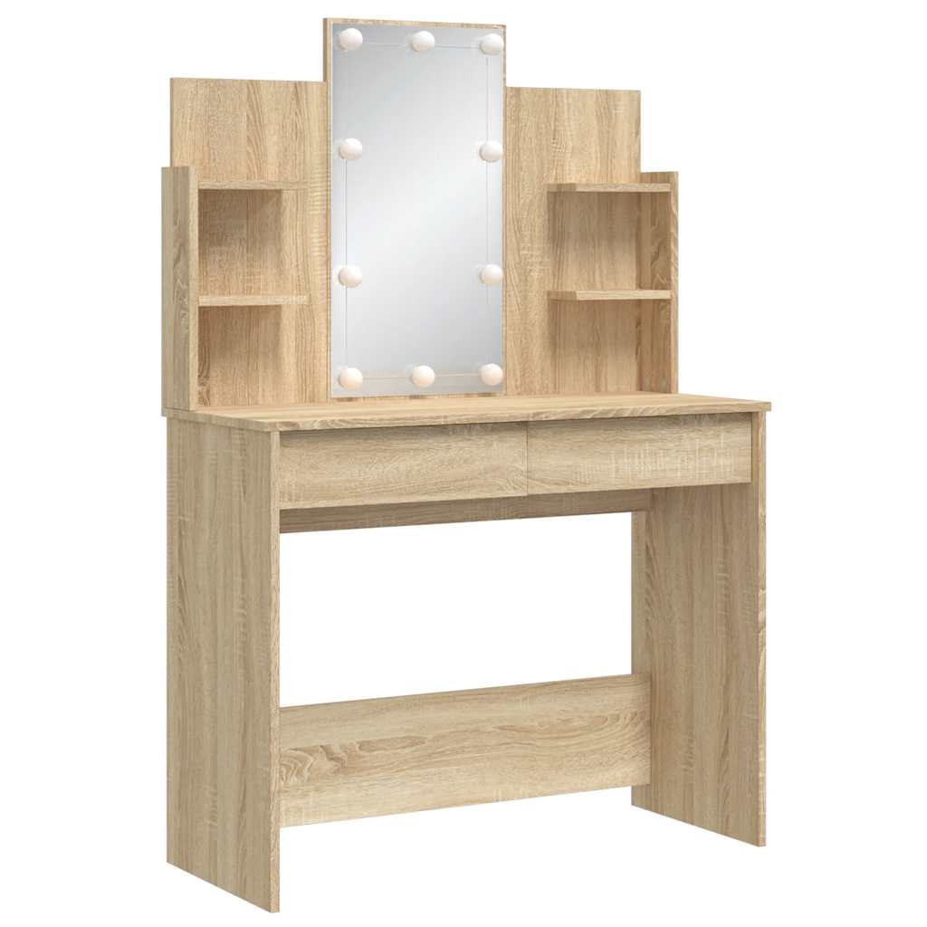 Dressing table with LED lights, oak, 96x40x142cm
