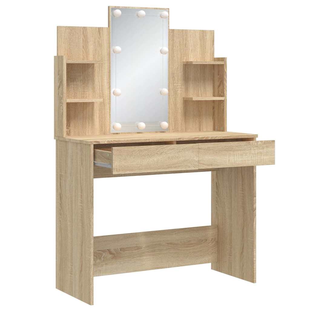 Dressing table with LED lights, oak, 96x40x142cm
