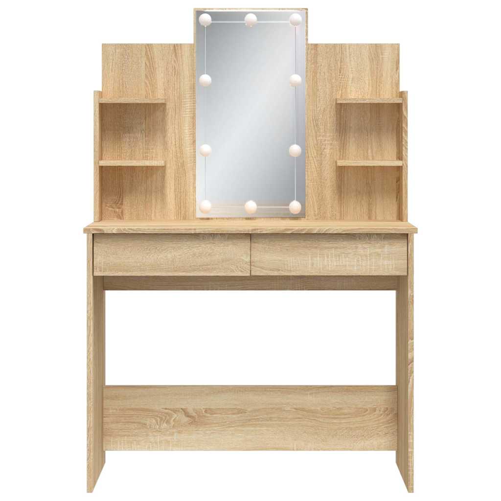 Dressing table with LED lights, oak, 96x40x142cm