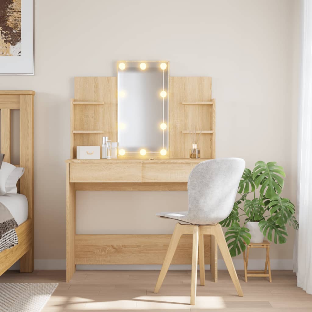 Dressing table with LED lights, oak, 96x40x142cm