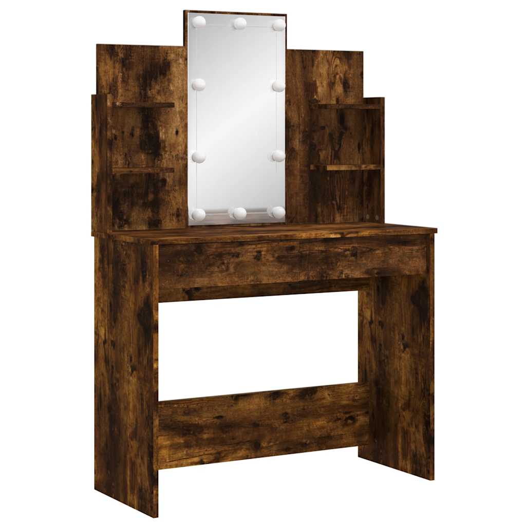 Dressing table with LED lights, smoky, 96x40x142cm