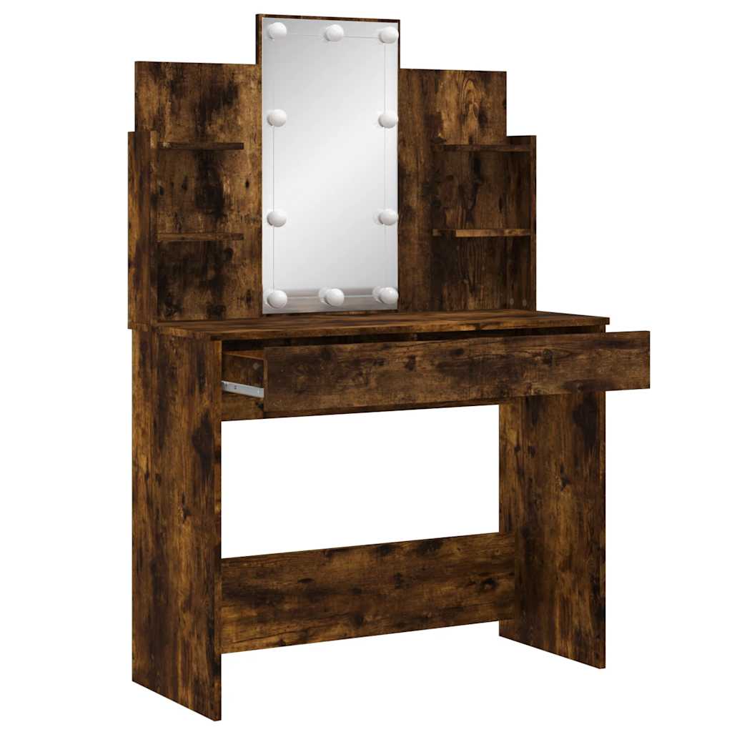 Dressing table with LED lights, smoky, 96x40x142cm