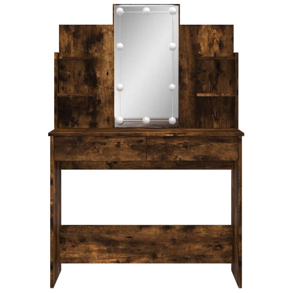 Dressing table with LED lights, smoky, 96x40x142cm