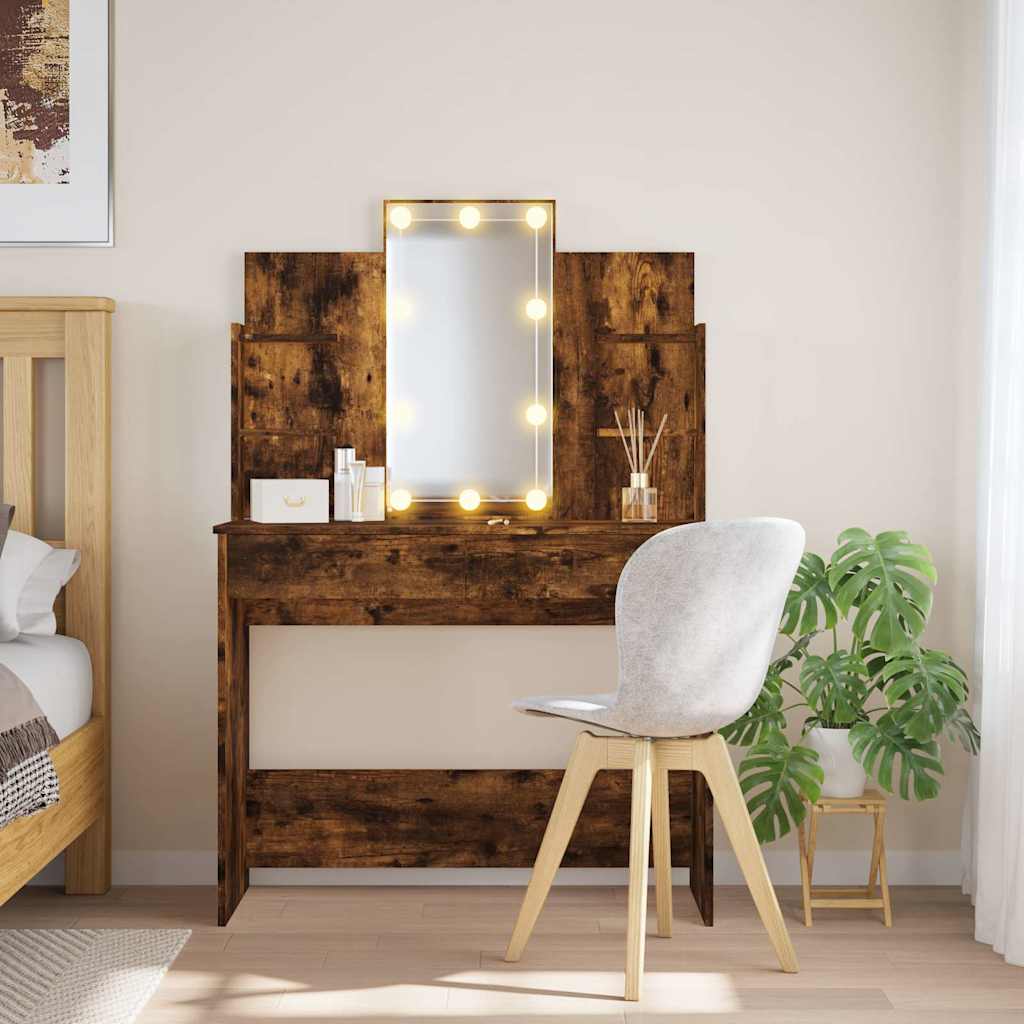 Dressing table with LED lights, smoky, 96x40x142cm