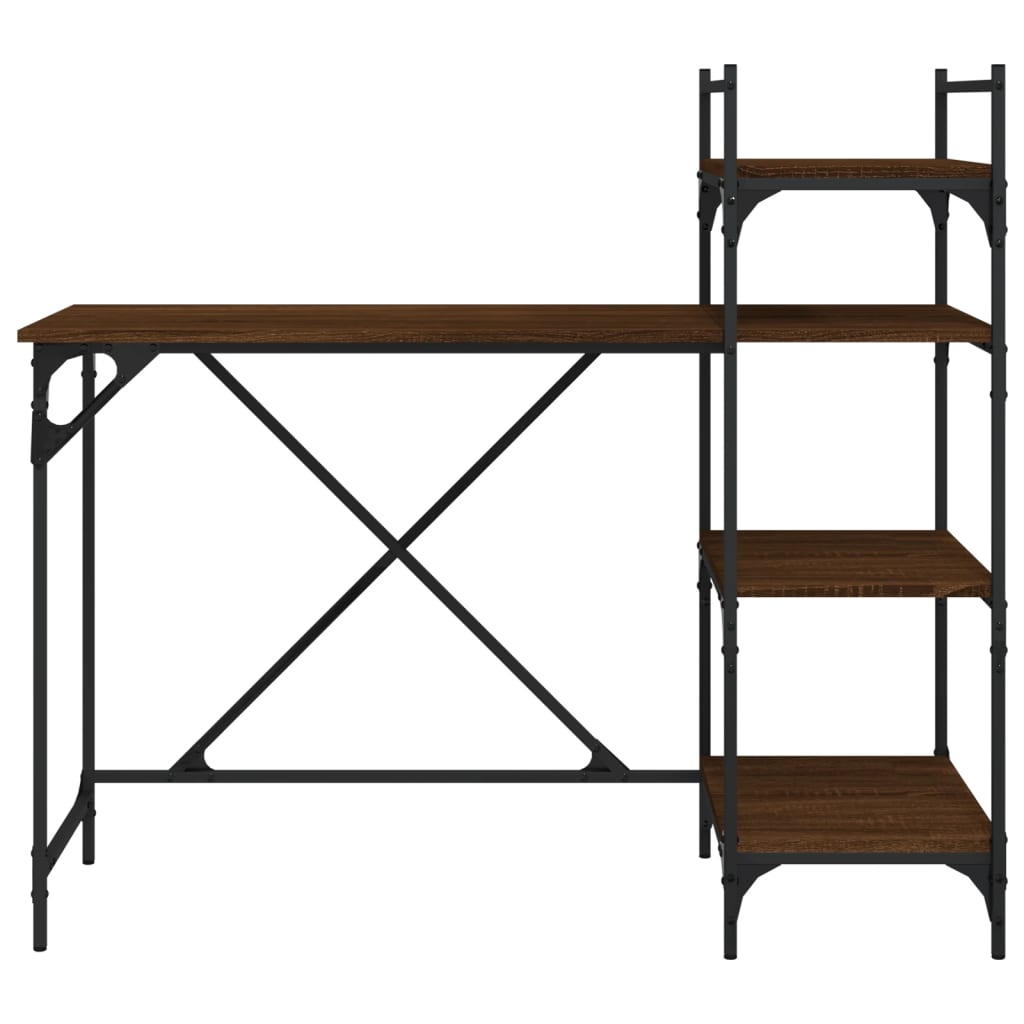 Datora galds ar plauktiem, brūns ozols, 120x47x109cm