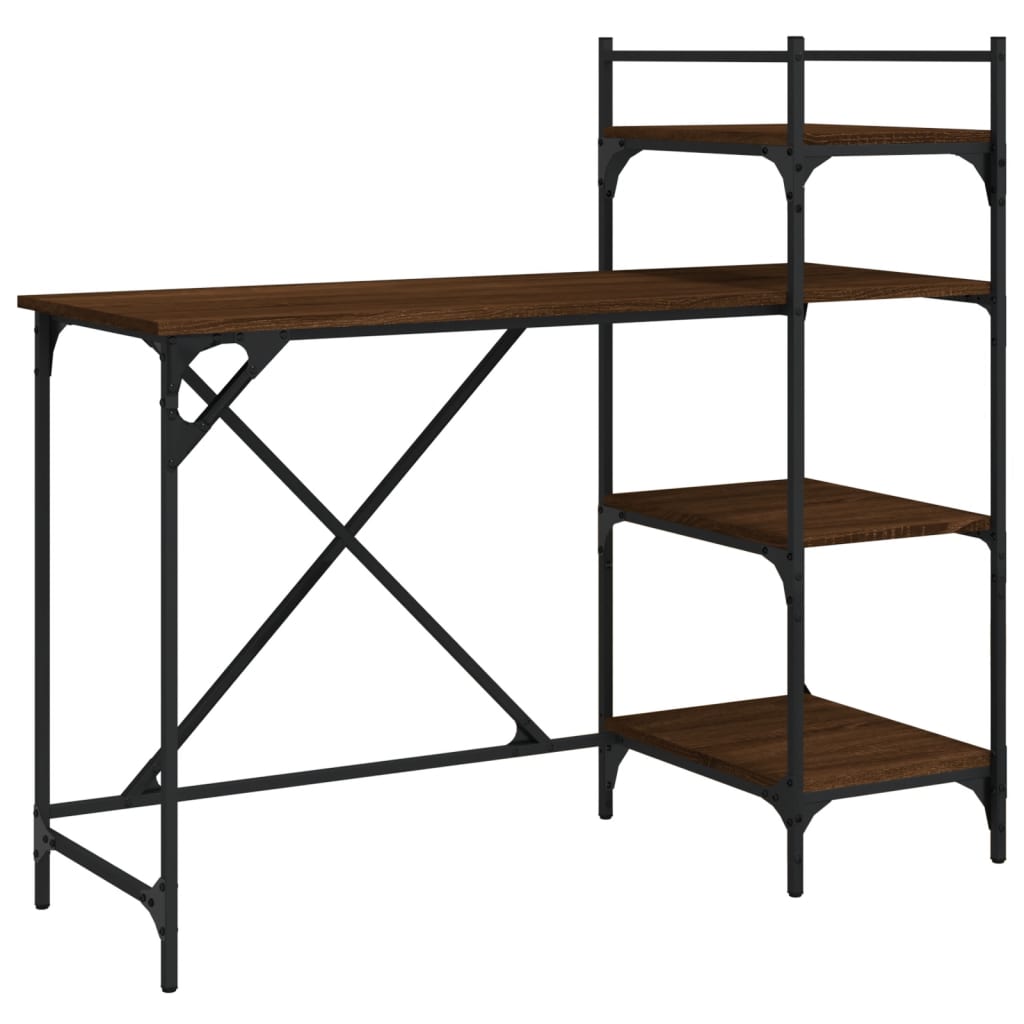Datora galds ar plauktiem, brūns ozols, 120x47x109cm