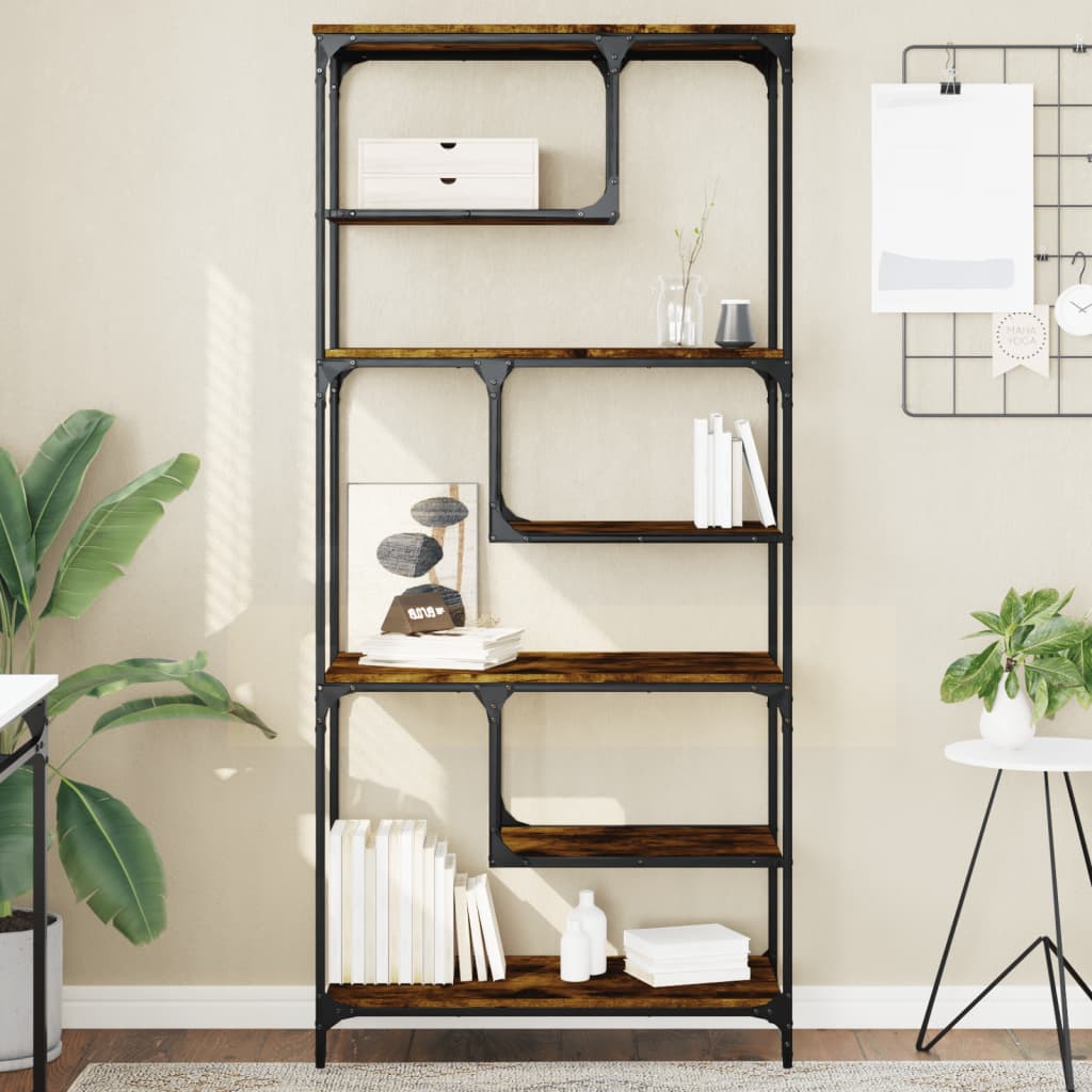 Bookcase, smoked oak, 81x36x176cm, engineered wood