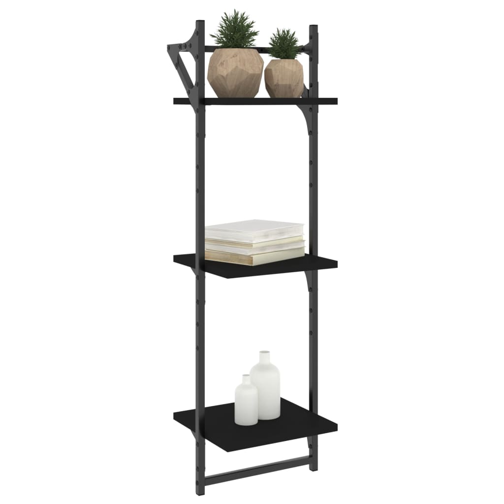 Wall shelves with crossbars, 2 pcs., black, 30x25x100cm