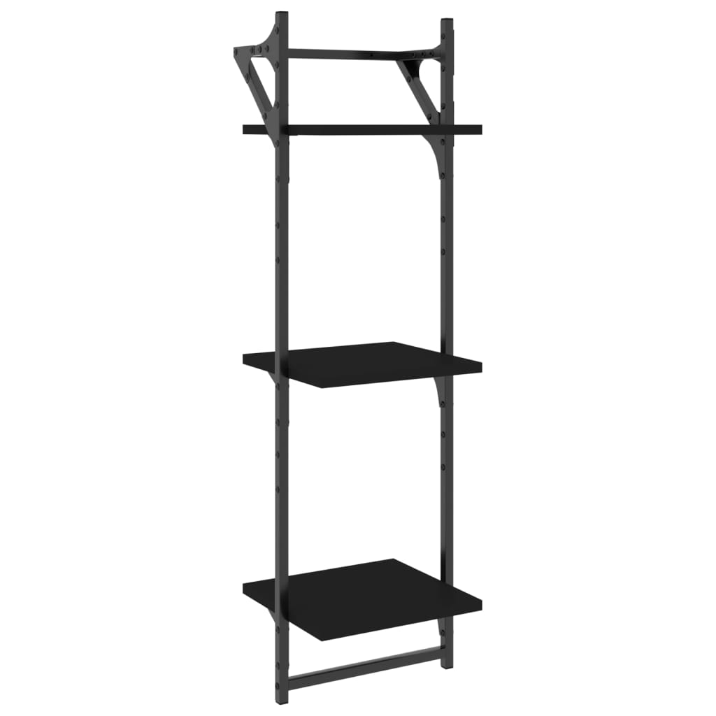 Wall shelves with crossbars, 2 pcs., black, 30x25x100cm