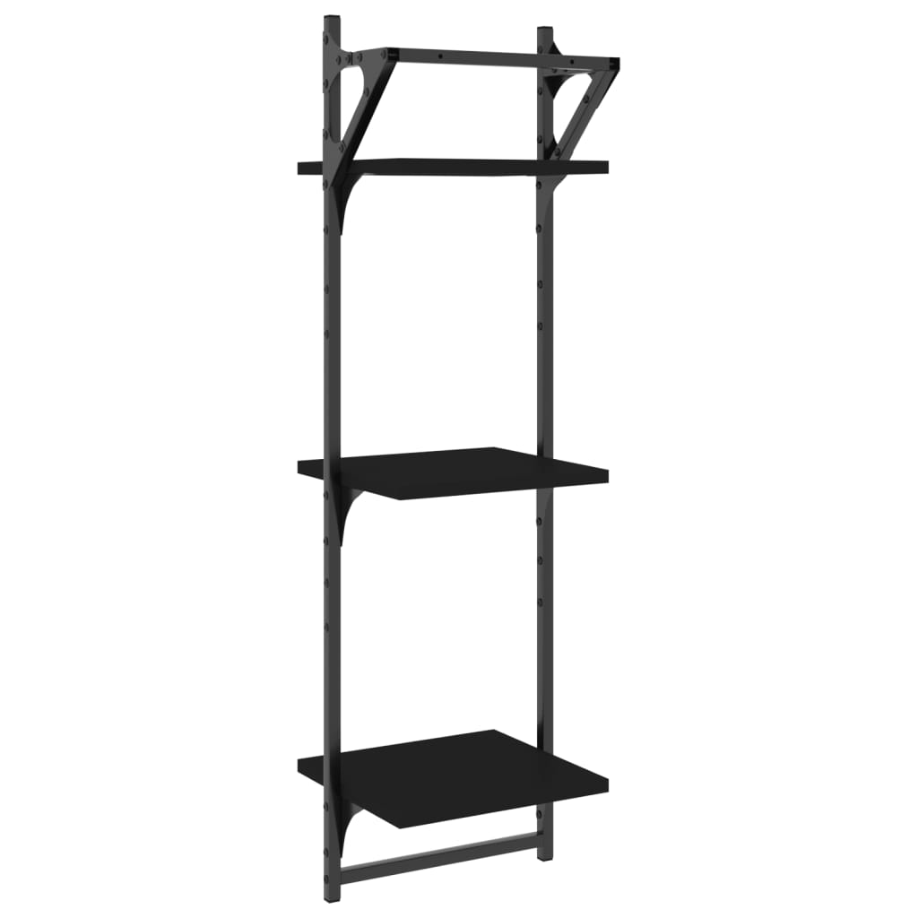 Wall shelves with crossbars, 2 pcs., black, 30x25x100cm