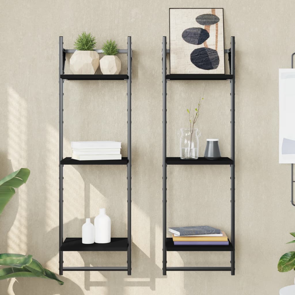 Wall shelves with crossbars, 2 pcs., black, 30x25x100cm