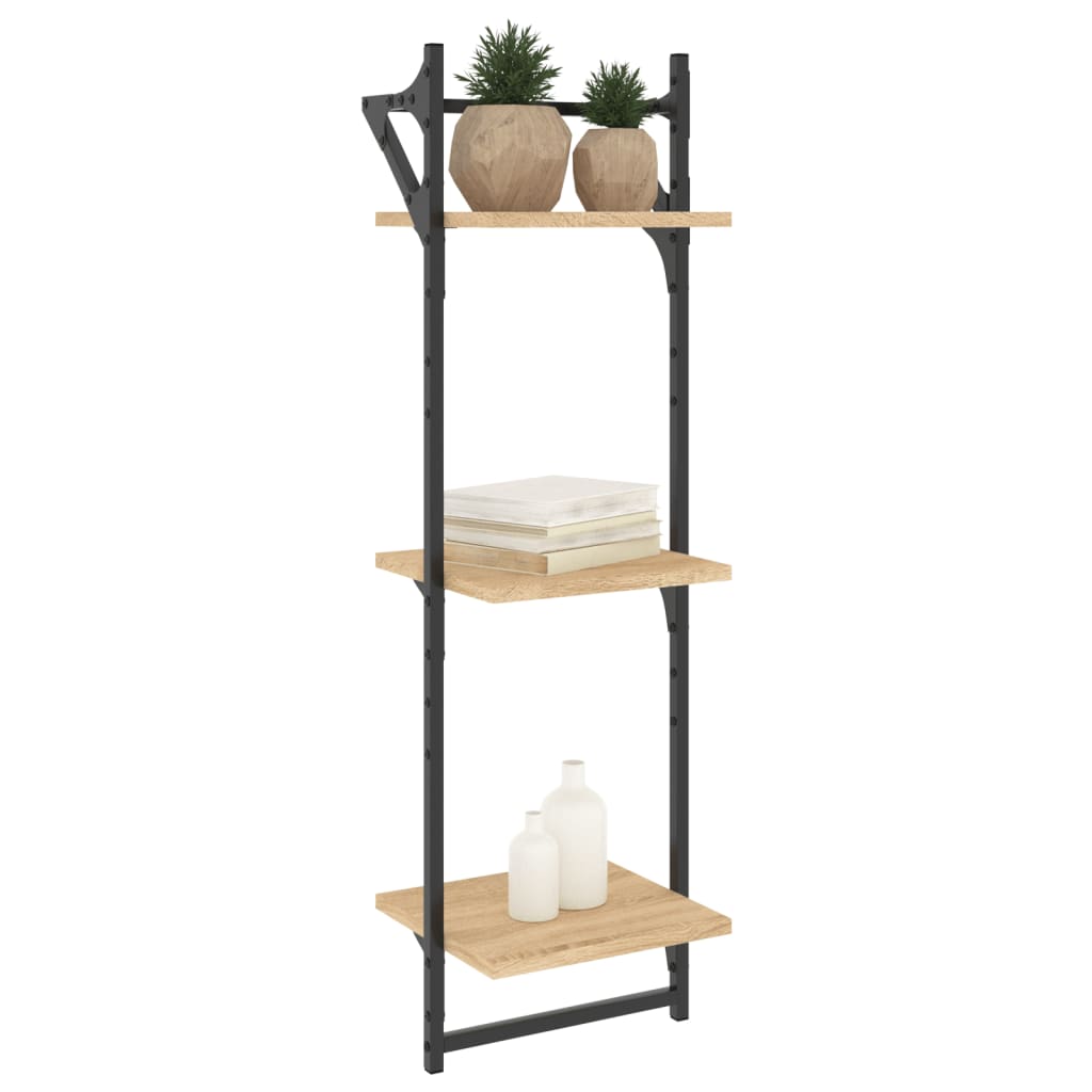 Wall shelves with crossbars, 2 pcs., oak, 30x25x100cm