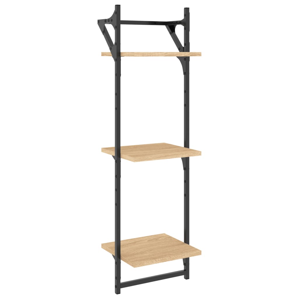 Wall shelves with crossbars, 2 pcs., oak, 30x25x100cm
