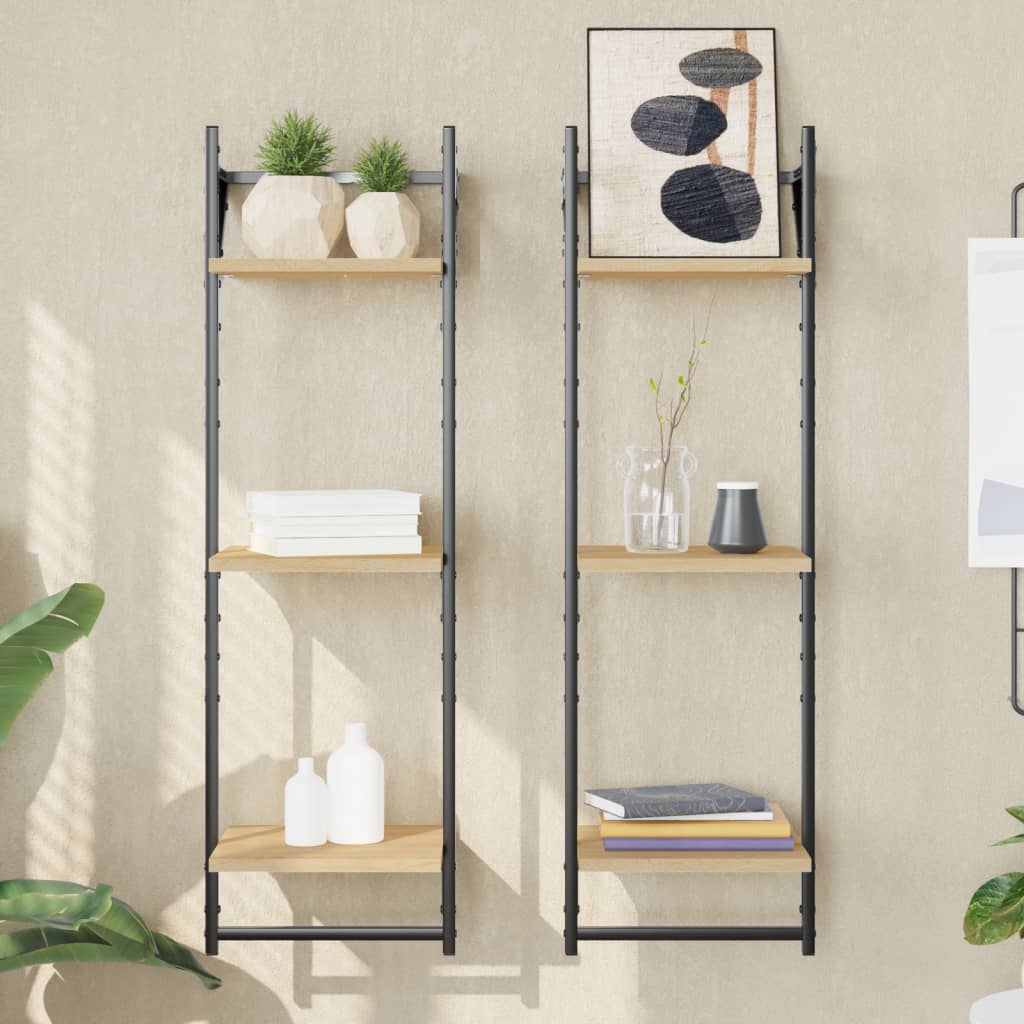 Wall shelves with crossbars, 2 pcs., oak, 30x25x100cm