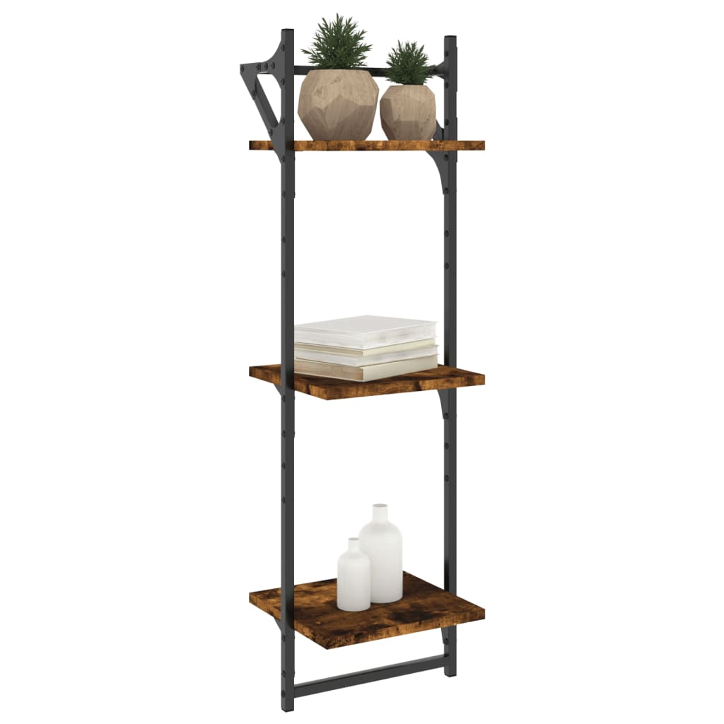 Wall shelves with crossbars, 2 pcs., smoked, 30x25x100cm