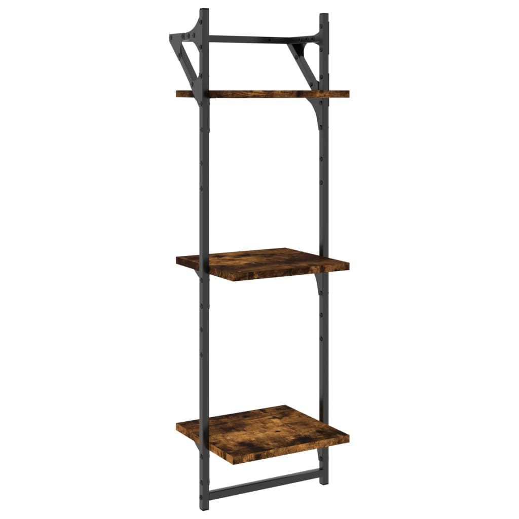 Wall shelves with crossbars, 2 pcs., smoked, 30x25x100cm