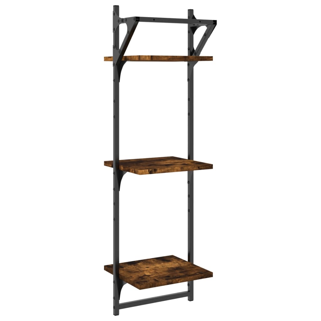 Wall shelves with crossbars, 2 pcs., smoked, 30x25x100cm