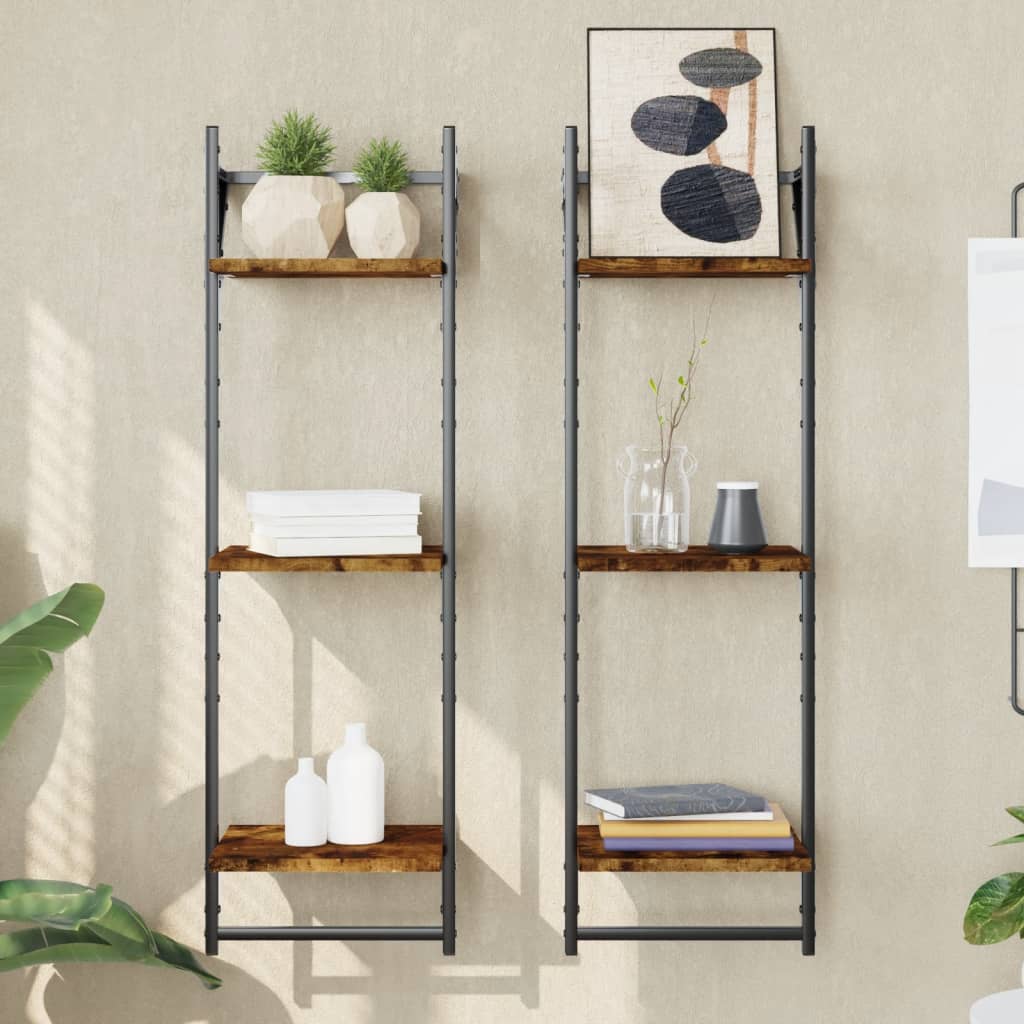 Wall shelves with crossbars, 2 pcs., smoked, 30x25x100cm