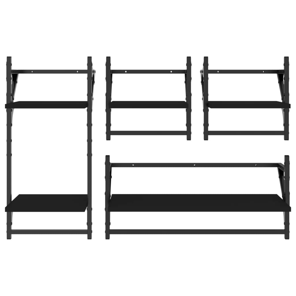 Wall shelf set, 4 pcs, black, engineered wood