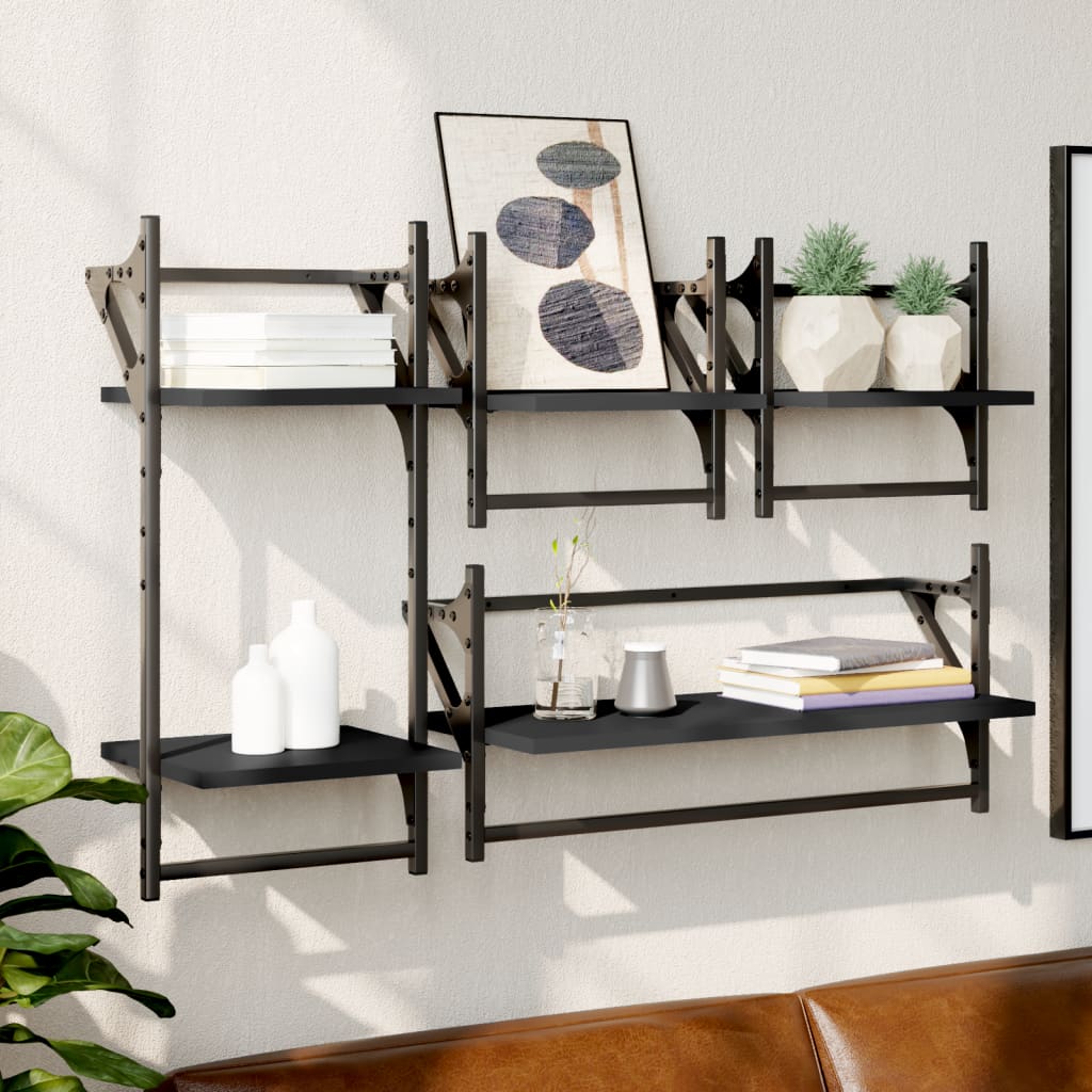 Wall shelf set, 4 pcs, black, engineered wood
