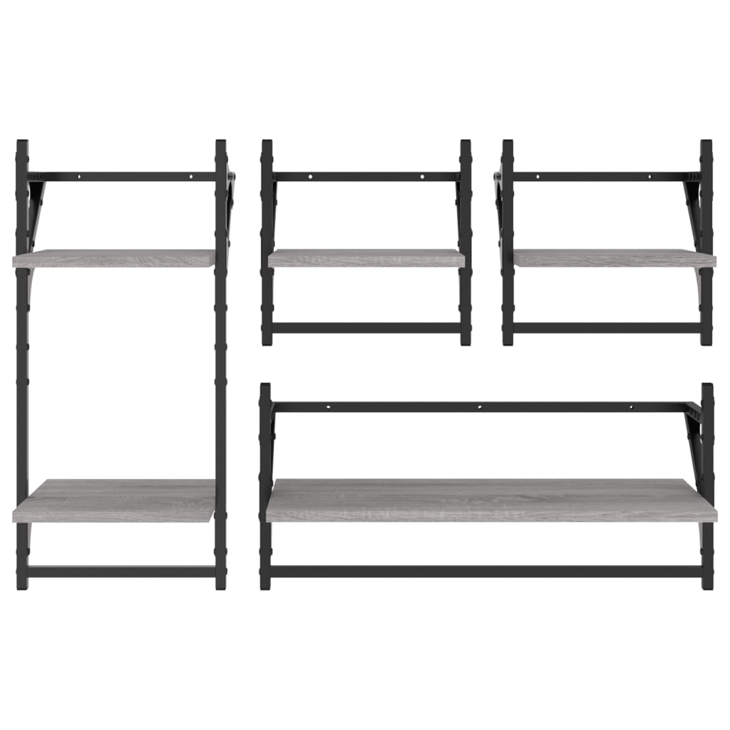 Wall shelves set, 4 pcs, grey, engineered wood