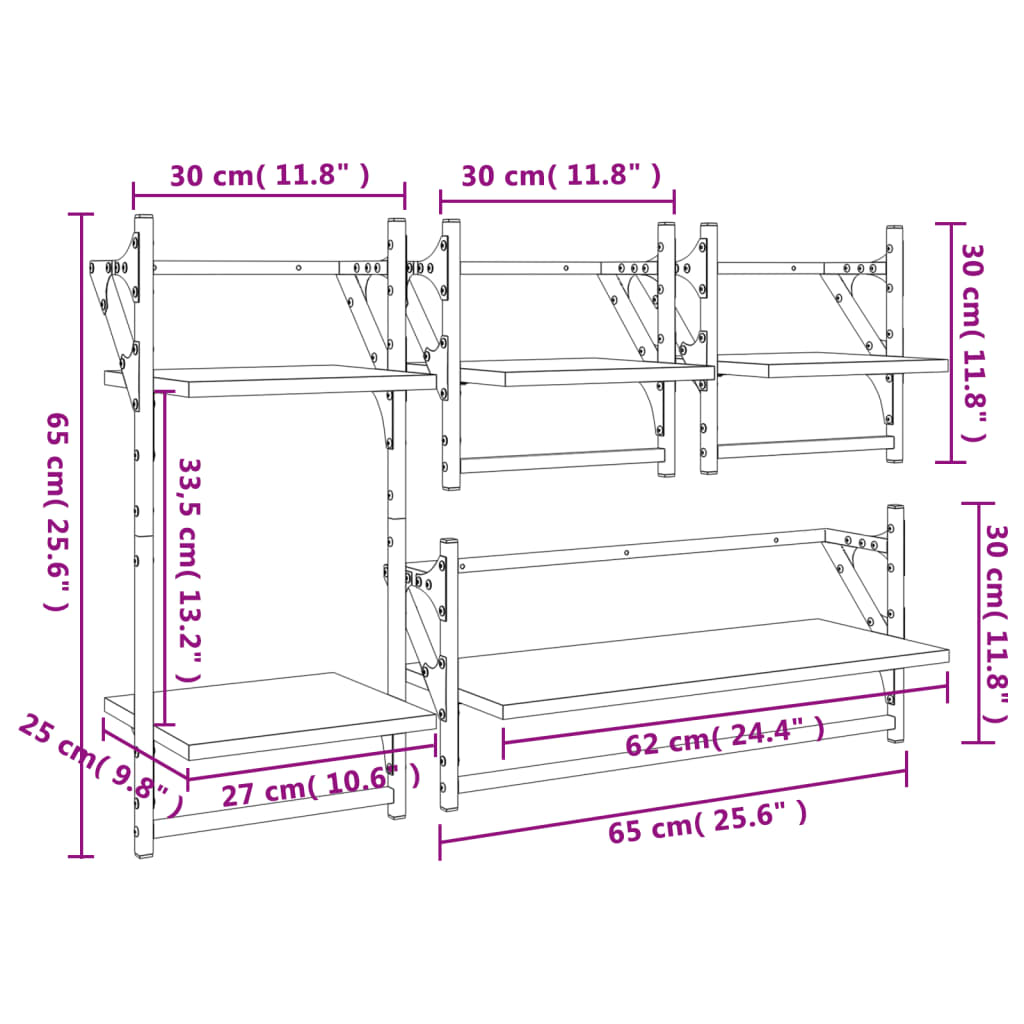 Wall shelves set, 4 pcs, grey, engineered wood