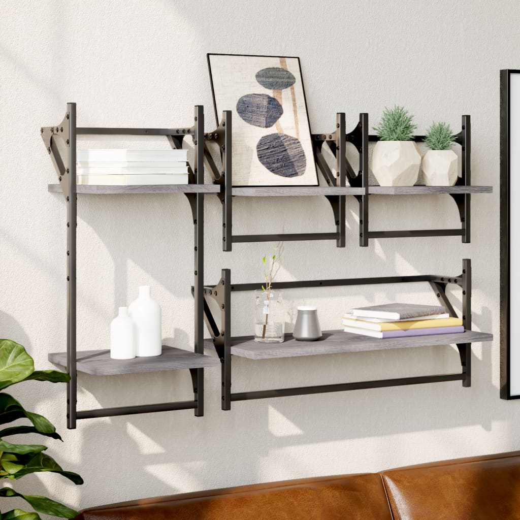 Wall shelves set, 4 pcs, grey, engineered wood
