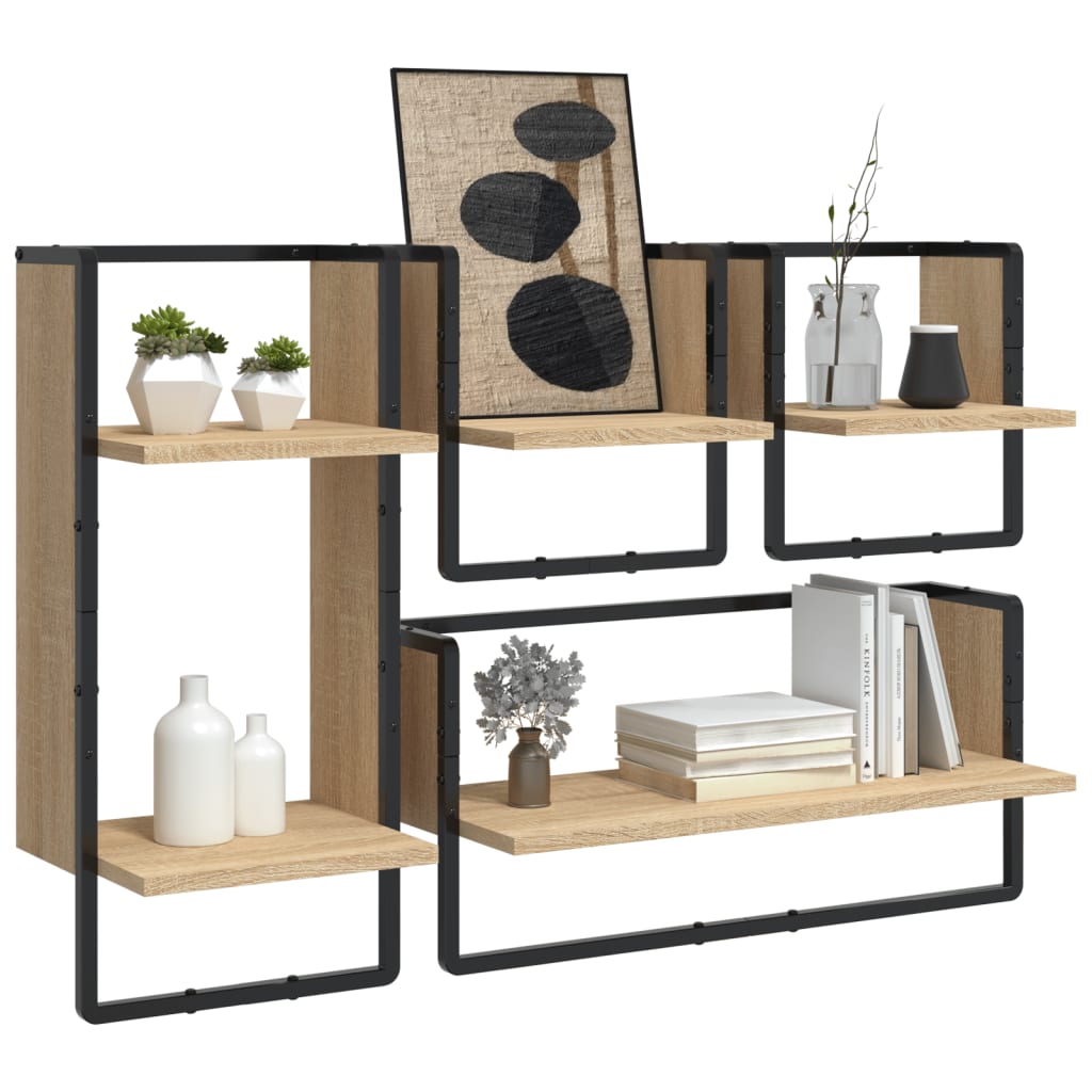 Wall shelf set, 4 pcs., oak, engineered wood