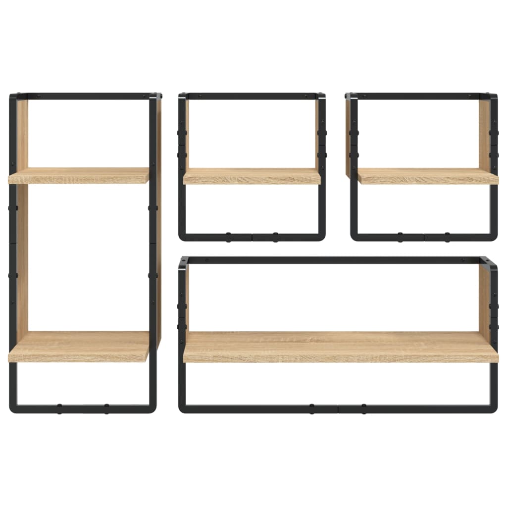 Wall shelf set, 4 pcs., oak, engineered wood
