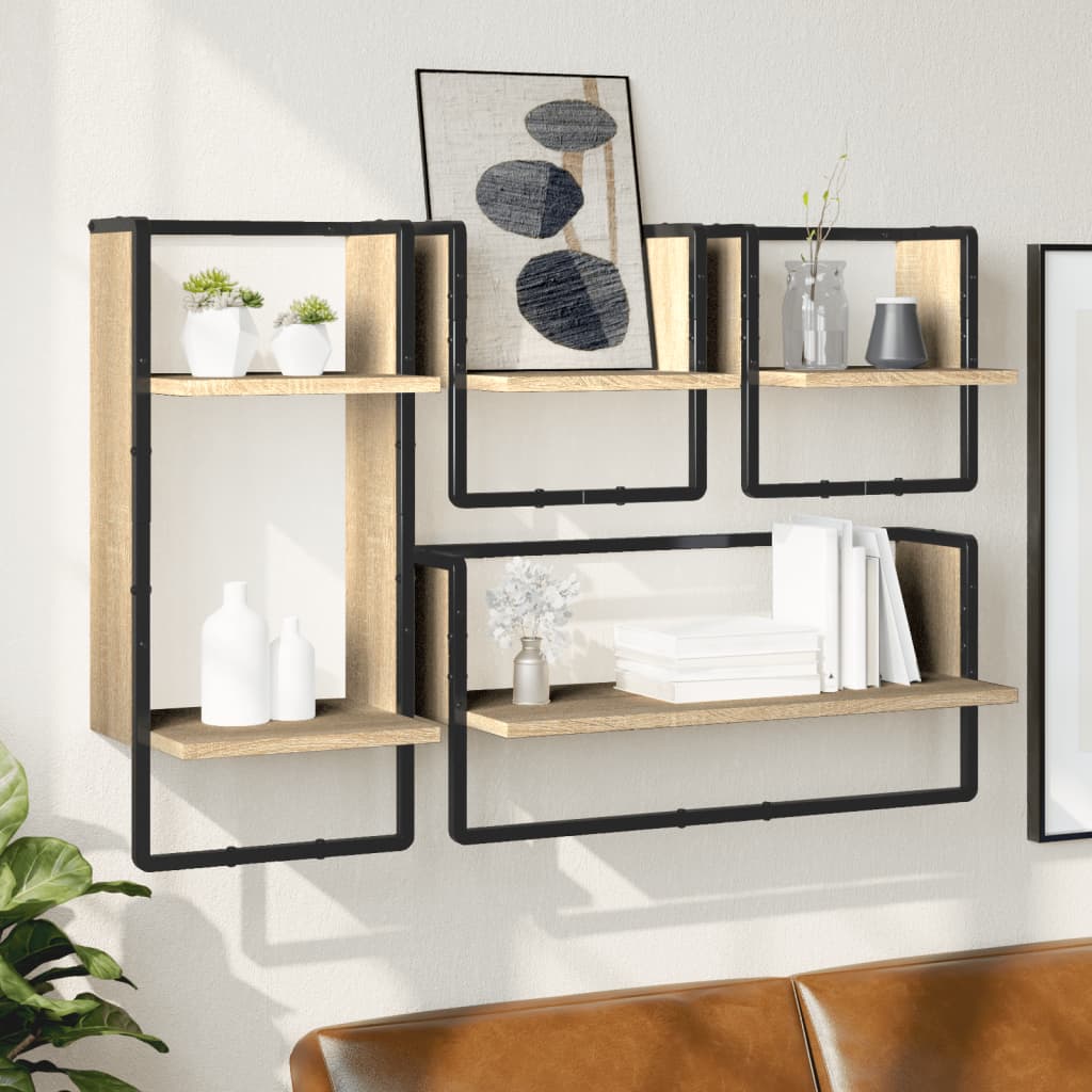 Wall shelf set, 4 pcs., oak, engineered wood