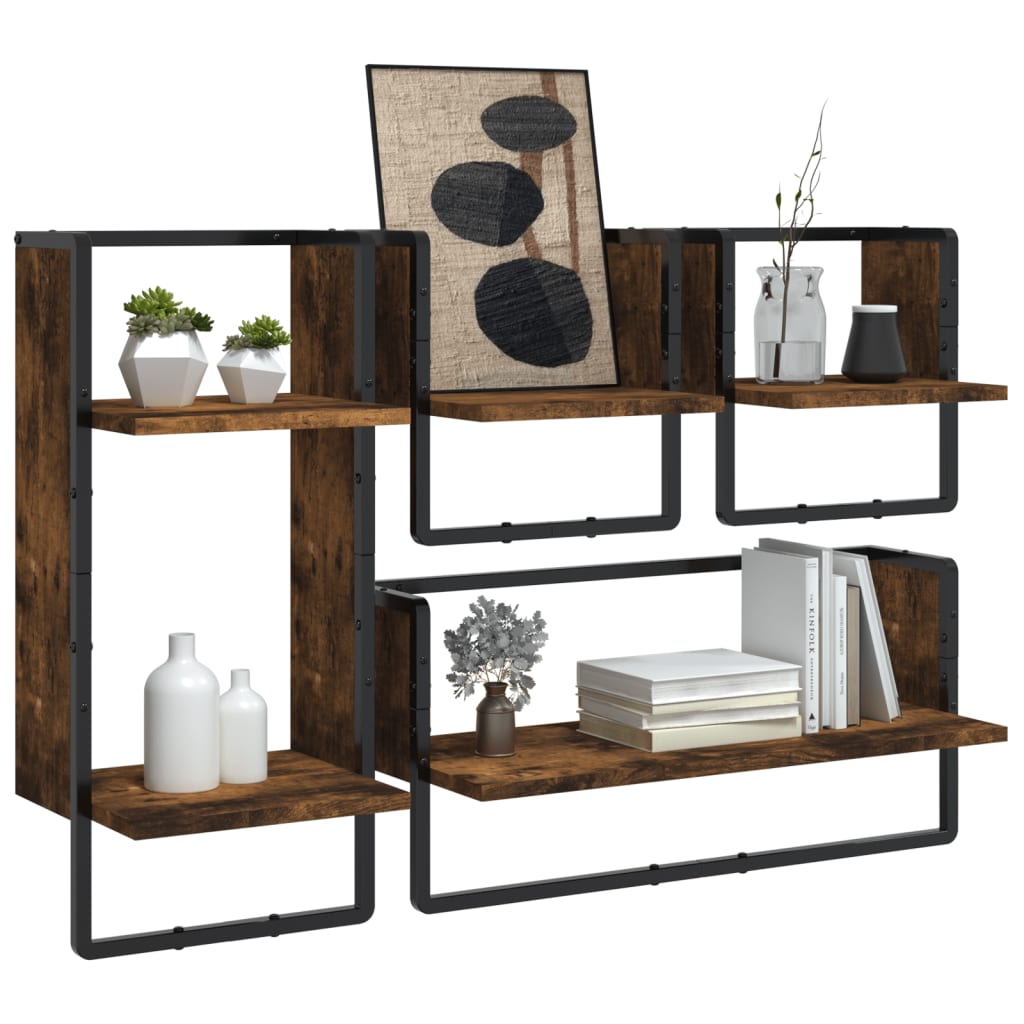 Wall shelf set, 4 pcs., smoked, engineered wood