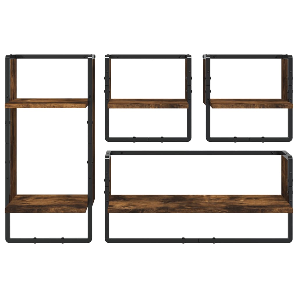 Wall shelf set, 4 pcs., smoked, engineered wood