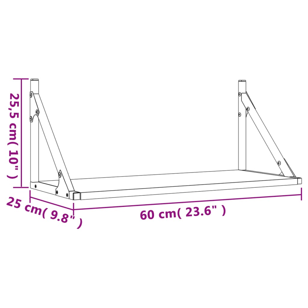 Wall shelves, 2 pcs., gray oak, 60x25x25.5cm, wood