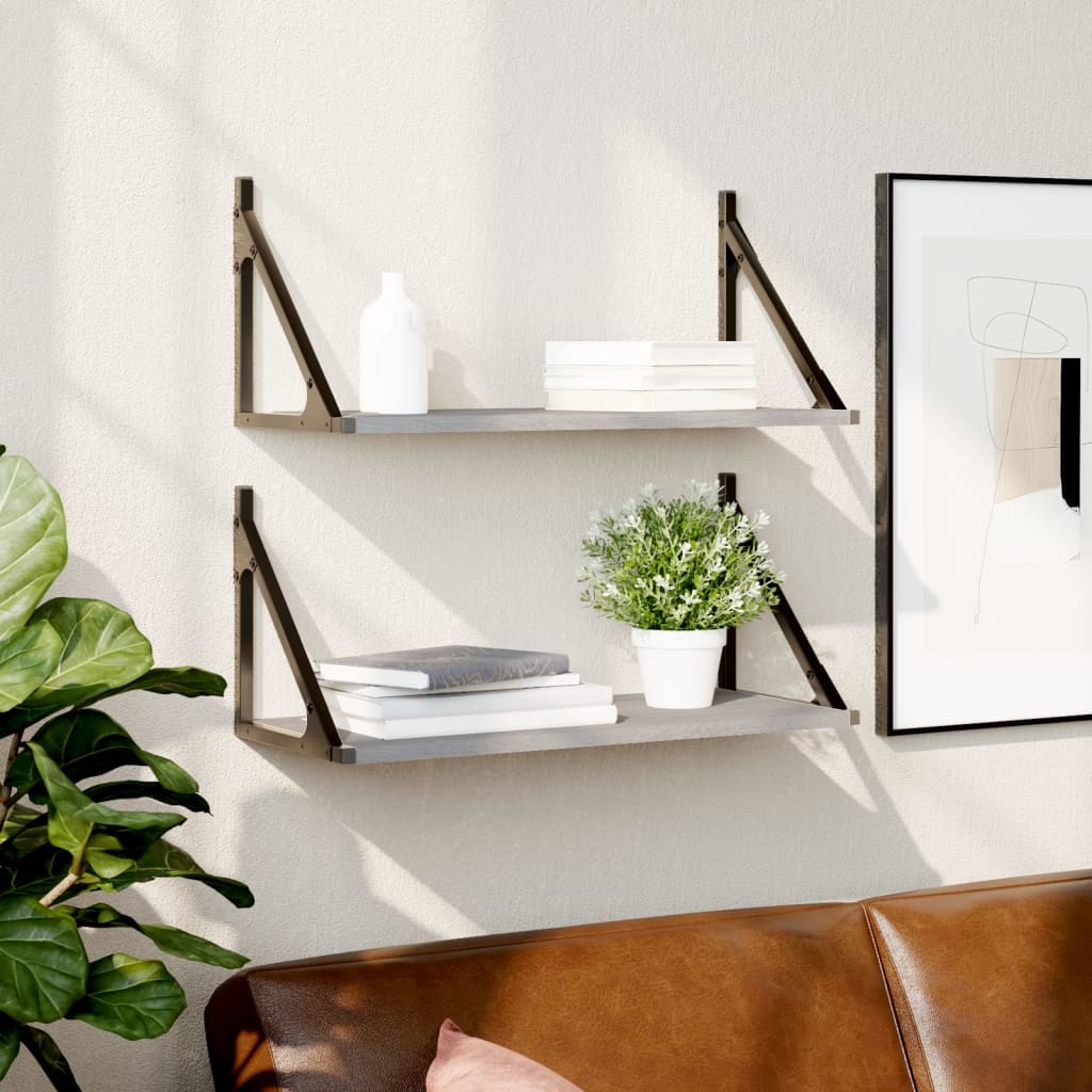Wall shelves, 2 pcs., gray oak, 60x25x25.5cm, wood