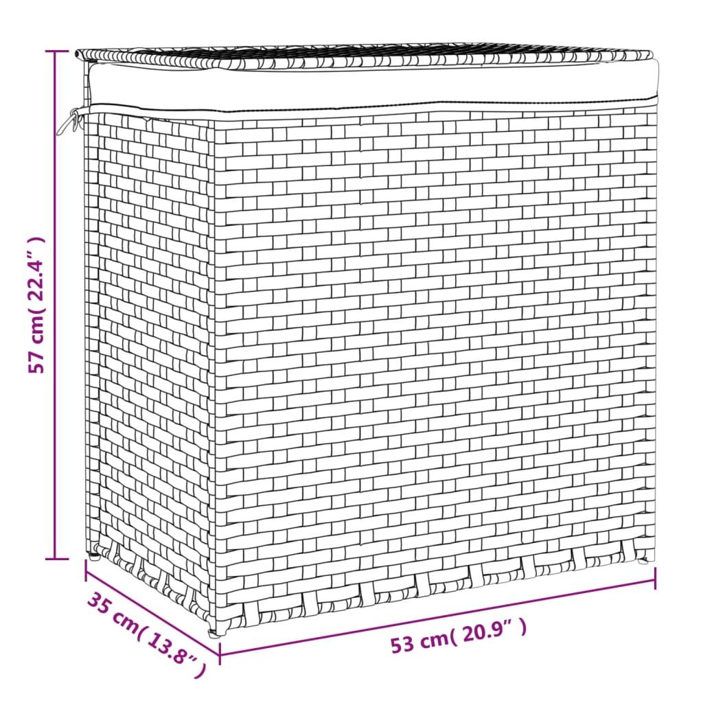 Laundry basket with 2 compartments, 53x35x57cm, polyrattan