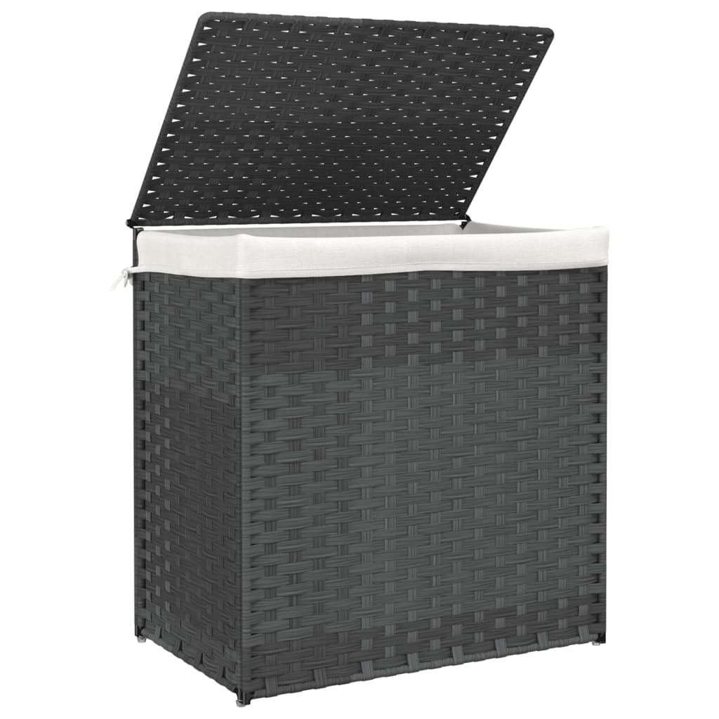 Laundry hamper with 2 compartments, grey, 53x35x57 cm