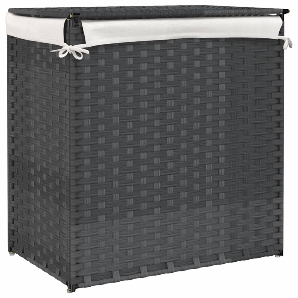 Laundry hamper with 2 compartments, grey, 53x35x57 cm