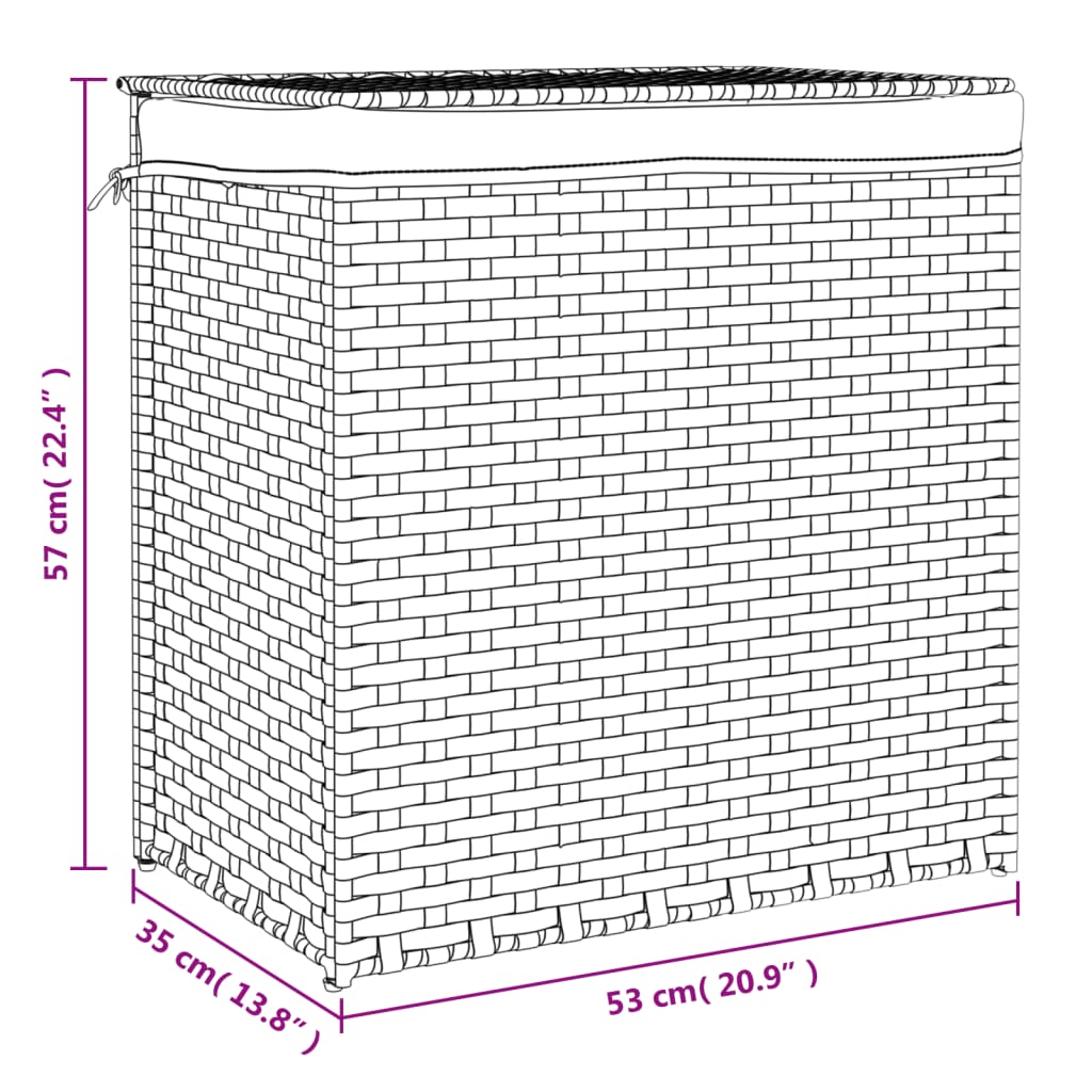 Laundry hamper with 2 compartments, white, 53x35x57cm