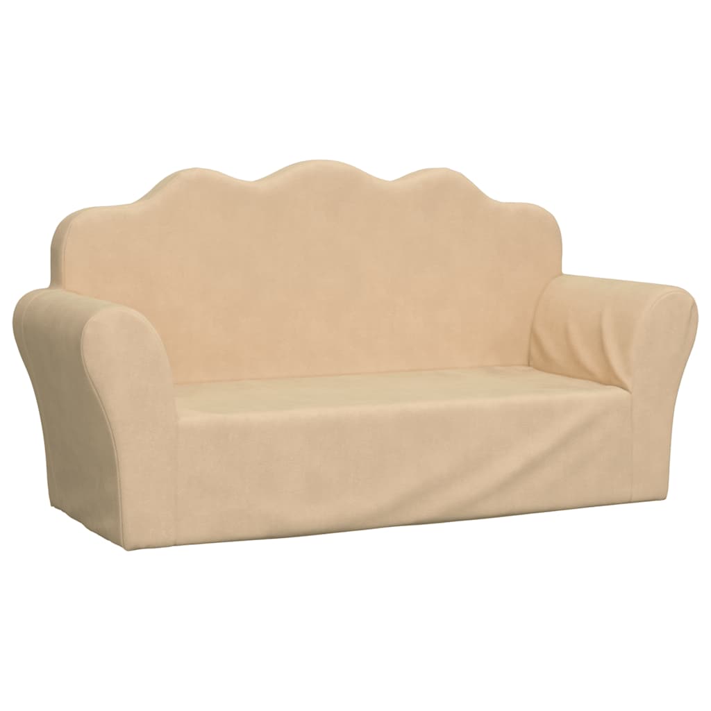 Dvivietė vaikiška sofa, kreminės spalvos, minkštas pliušas