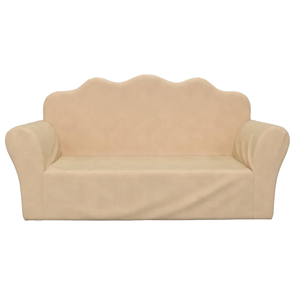 Dvivietė vaikiška sofa, kreminės spalvos, minkštas pliušas