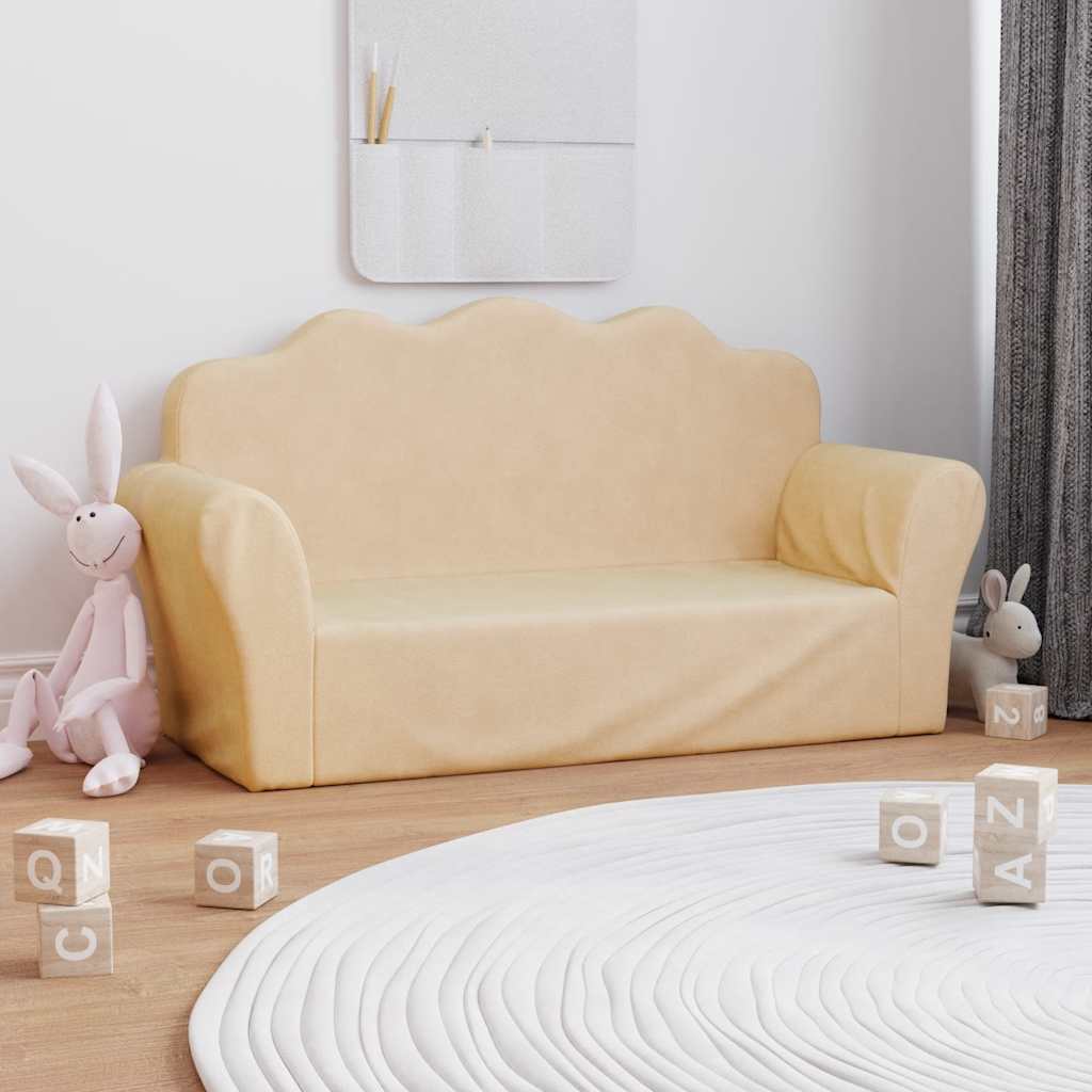 Dvivietė vaikiška sofa, kreminės spalvos, minkštas pliušas