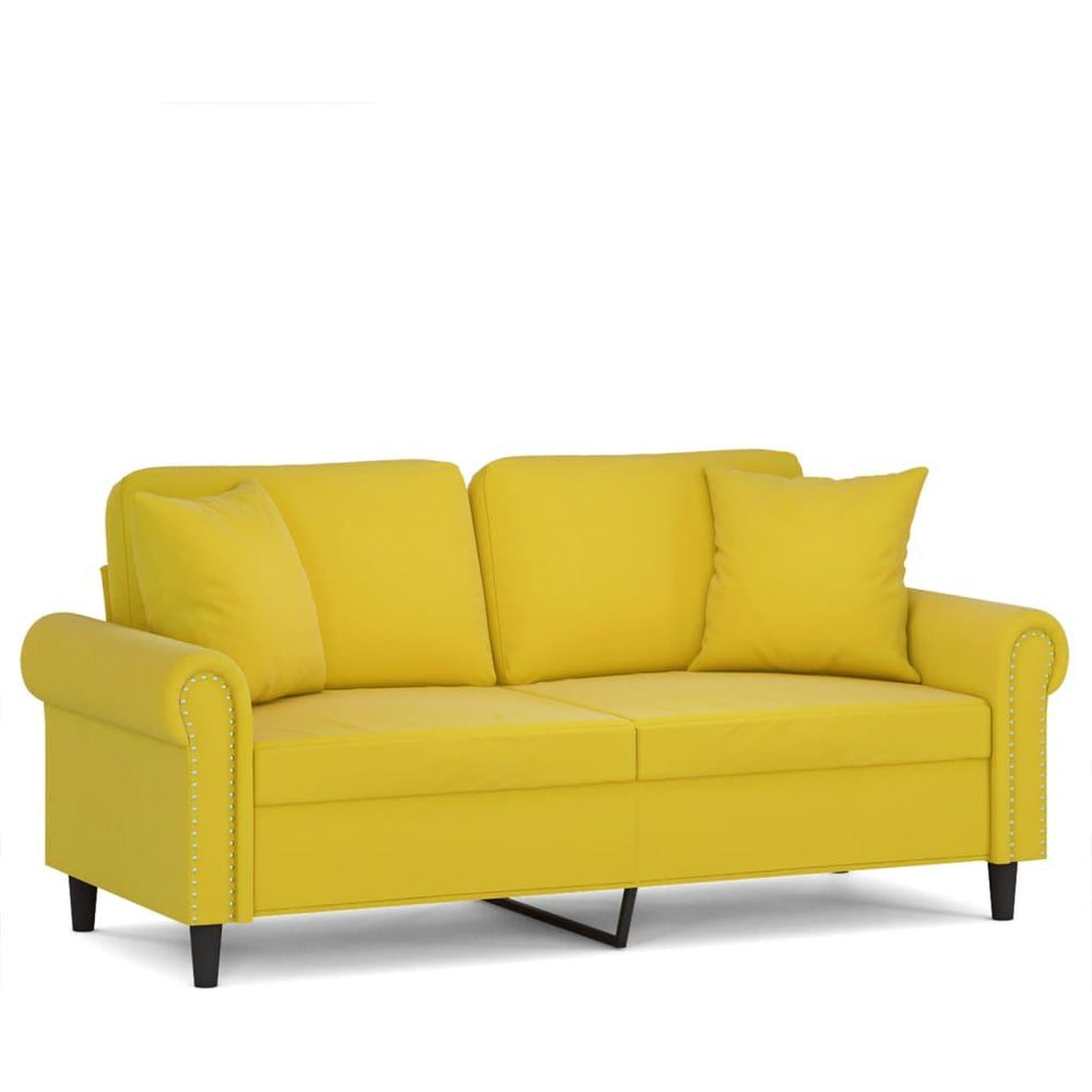 Dvivietė sofa su pagalvėlėmis, geltonos spalvos, 140cm, aksomas