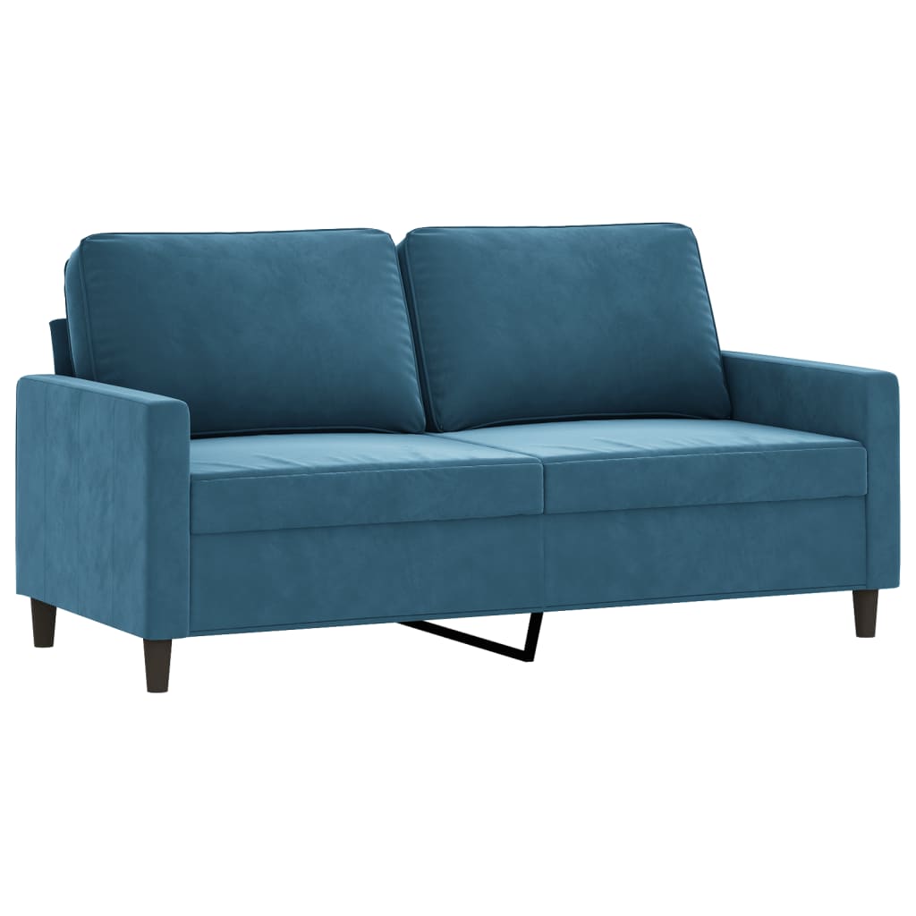 Sofos komplektas su pagalvėlėmis, 3 dalių, mėlynas, aksomas