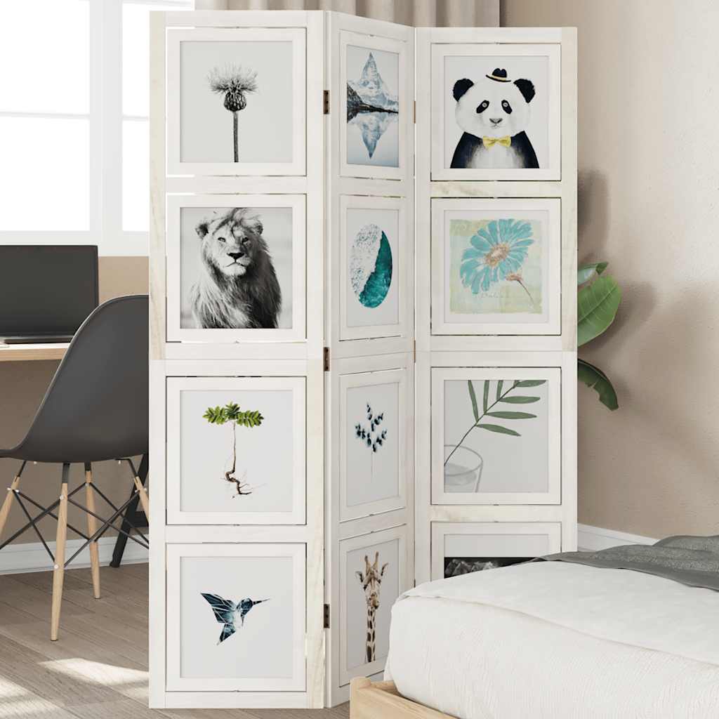 Room divider, 3 segments, white, paulownia solid wood