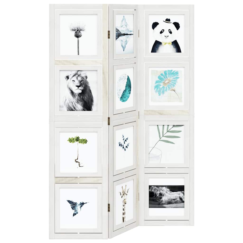Room divider, 3 segments, white, paulownia solid wood