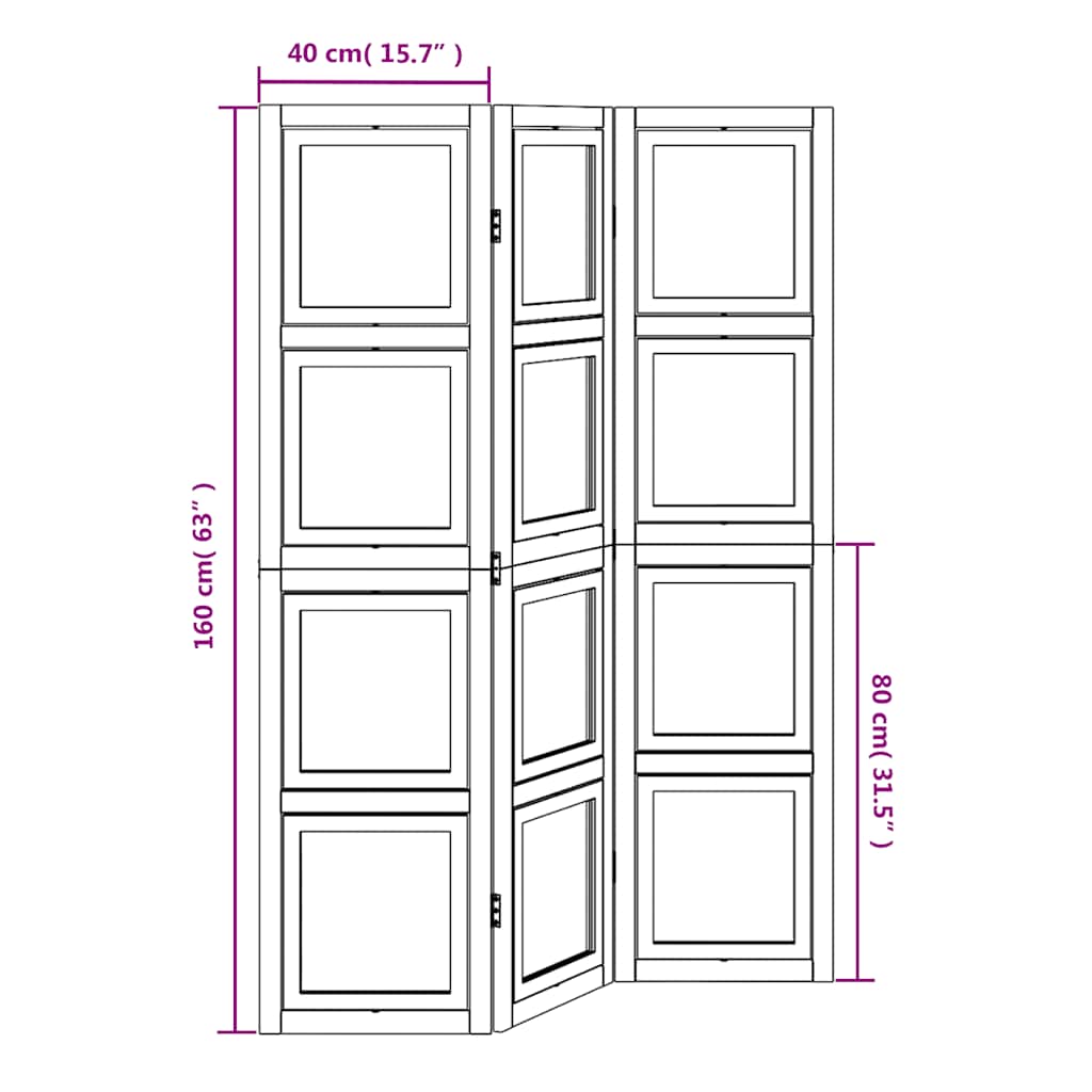 Room divider, 3 segments, white, paulownia solid wood