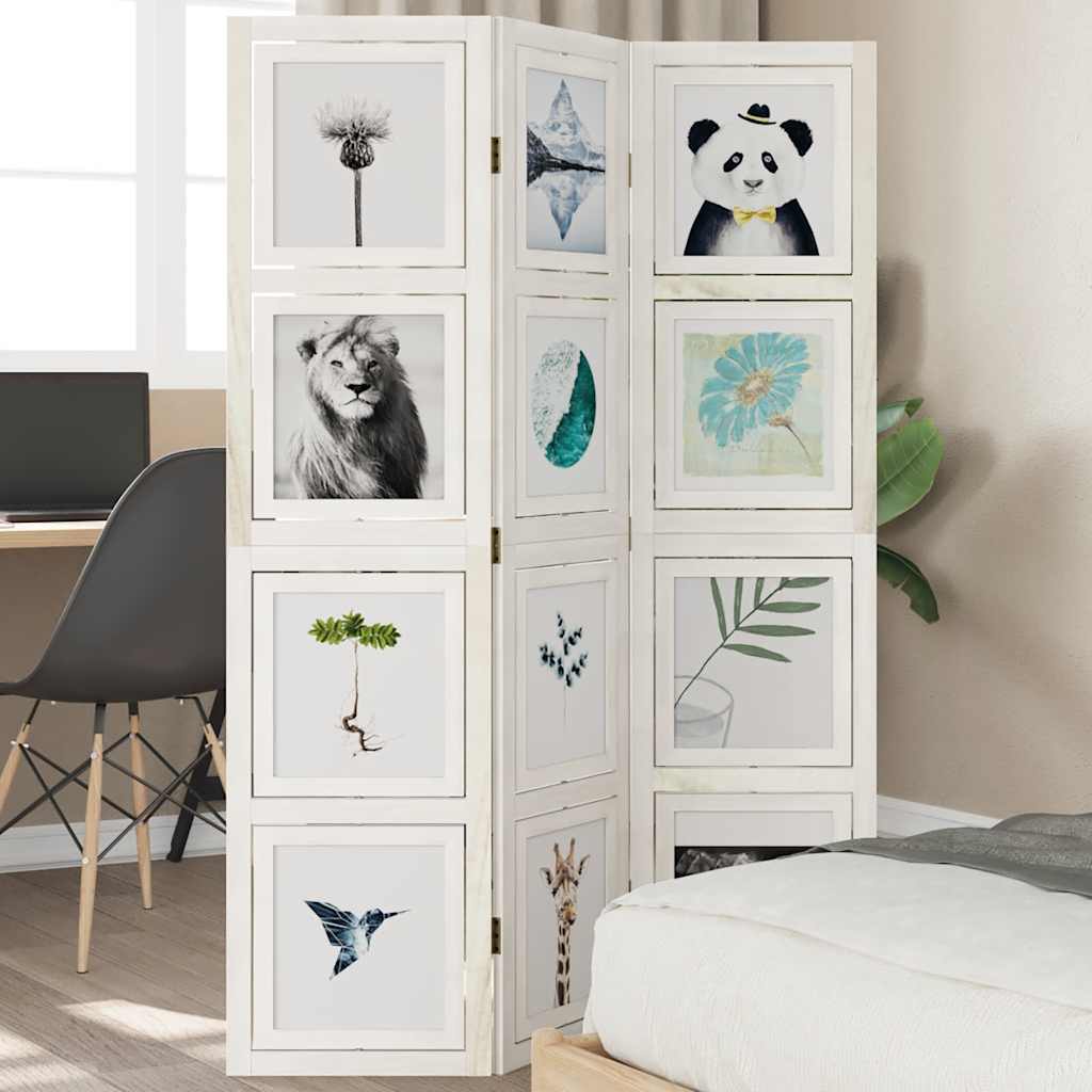 Room divider, 3 segments, white, paulownia solid wood